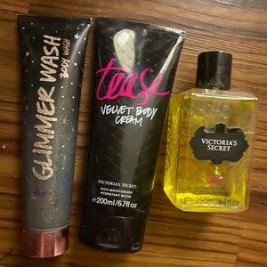 glitter lust, tease body lotion,glimmer wash&oil